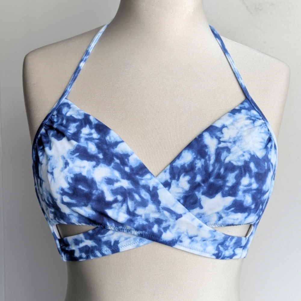 VS PINK Tie-Dye Bikini Top With Cutouts - Blue And White